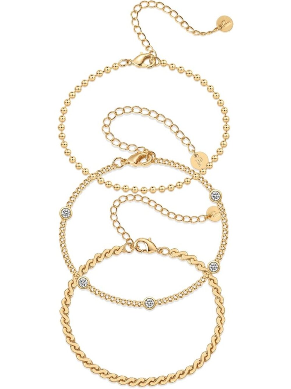 18K Gold Plated Stackable Bracelet Set for Women | 5-Piece Chain Jewelry